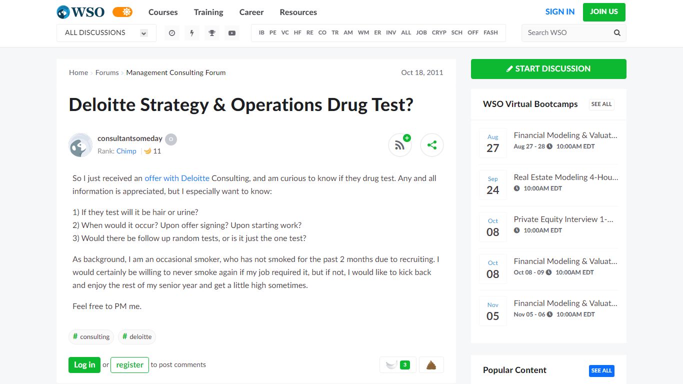 Deloitte Strategy & Operations Drug Test? | Wall Street Oasis